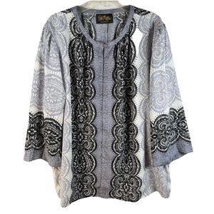 Bob Mackie Wearable Art Boho Lightweight One Button Cardigan Career Funky Sz XL